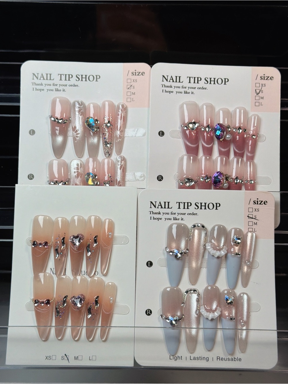 Nude and Pink Rhinestone Press-On Nails